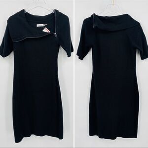 Calvin Klein Size Small Black Short Sleeve Ribbed Knit Sheath Sweater Dress